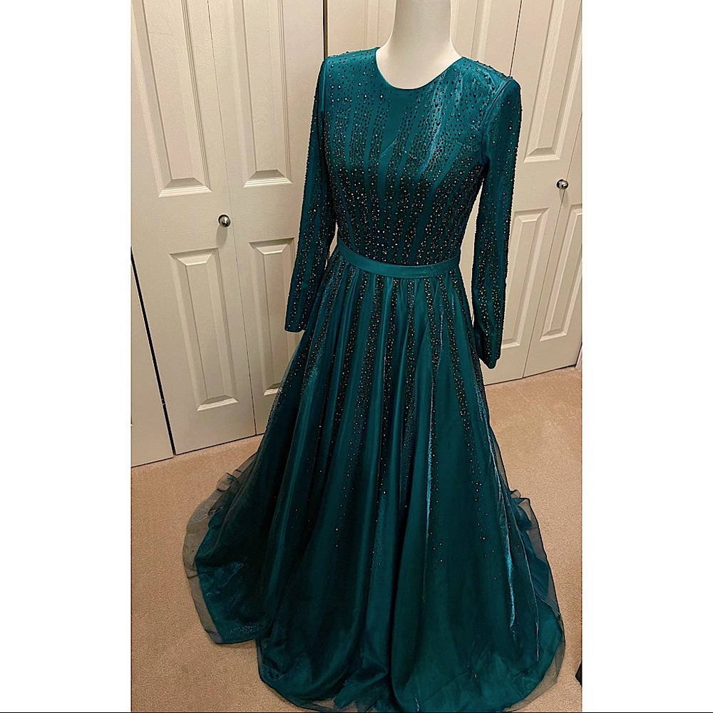 Emerald green evening gown